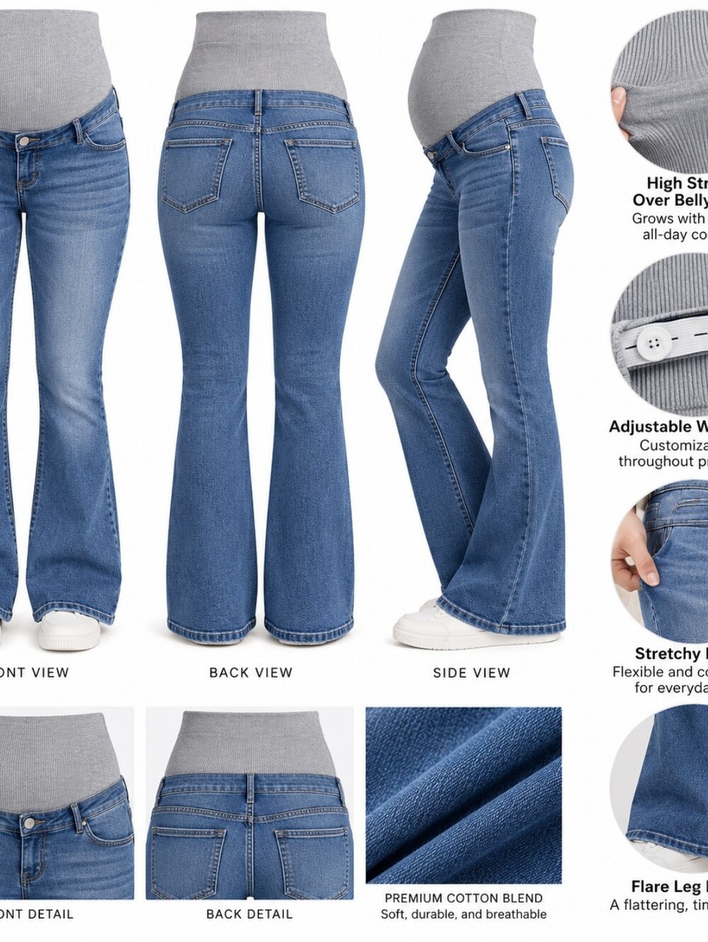Maternity Flare Jeans with Over-Belly Panel - Blue